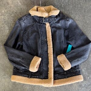 Free People We The Free Sherpa Lined Denim Jacket Black Oversized XL